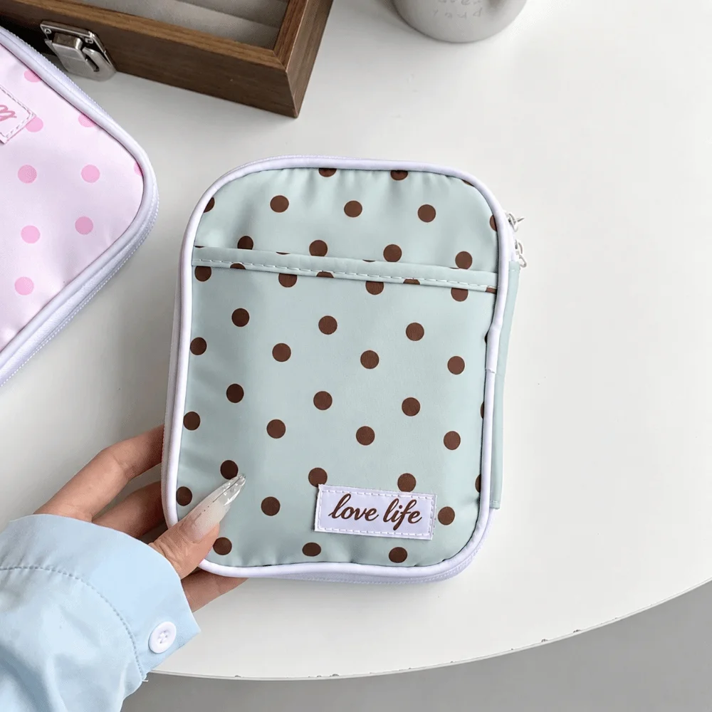 Portable Polka Dot Print Pencil Case Multi-compartment Ultra-thin Pencil Pouch Large Capacity Stationery Pouch School Supplies