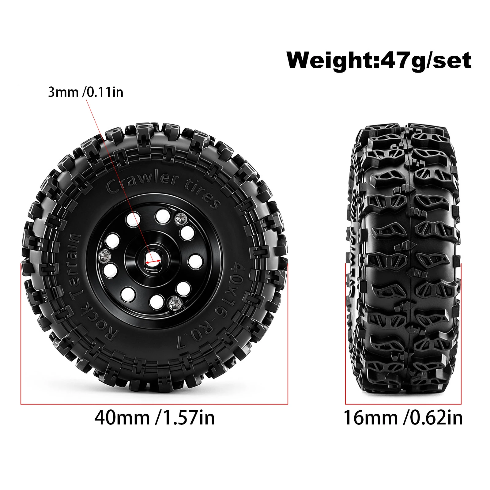 4pcs 0.7 inch Aluminum Wheel Rim & Rubber Tire Set for 1/30 Axial SCX30 1/32 Redcat Ascent-32 RC Crawler Car Upgrade Accessories