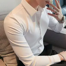 Seamless for Men No Ironing Four-sided High-elasticity Adhesive Nylon Laser Cutting Business Casual Men Foreign Trade Shirt