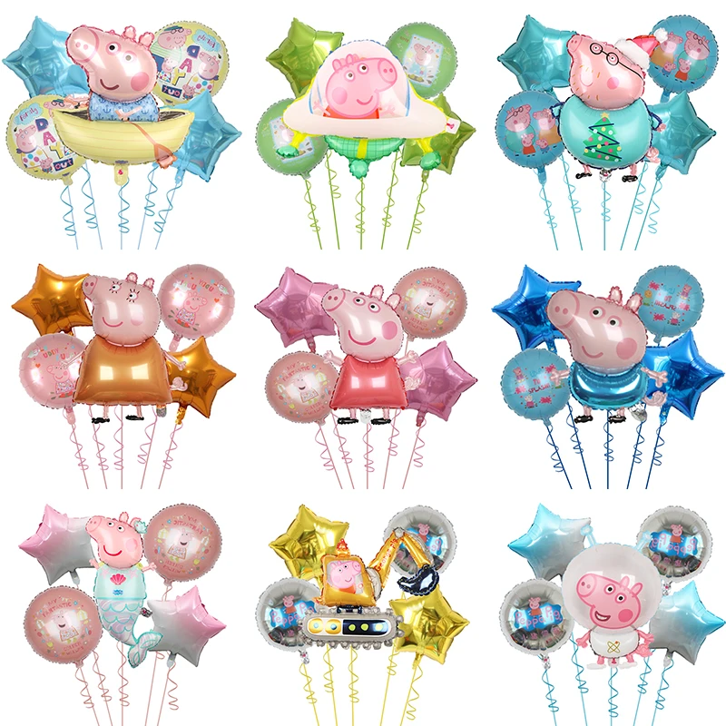 5PCS Cute Cartoon Peppa Pig Series Balloon Set Christmas Daddy Pig George Children Birthday Decor Aluminum Balloon Party Supply