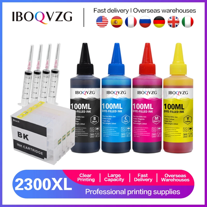 IBOQVZG Refillable Ink Cartridge PGI-2300 + 4*100Ml Ink Kit For Canon MAXIFY IB4030 iB4130 MB5030 MB5130 MB5330 MB5430 Printers