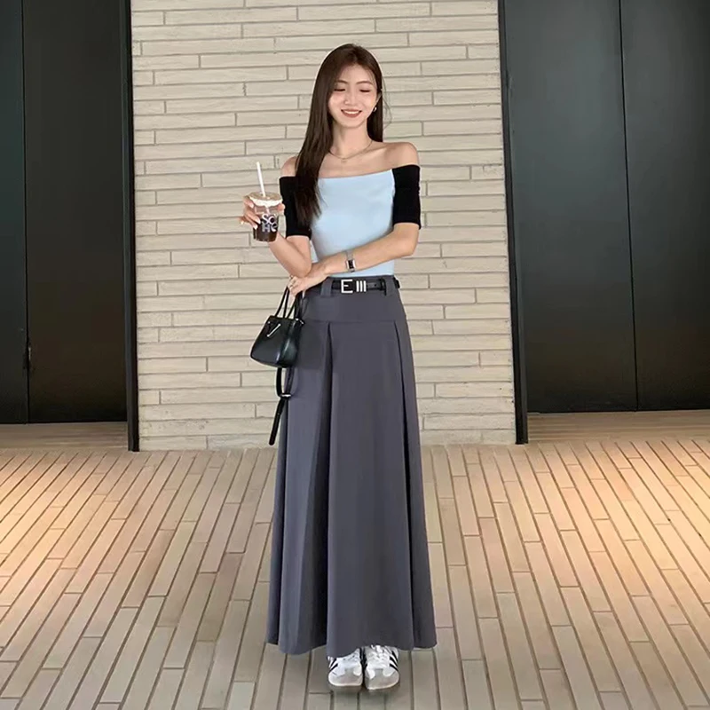 High Waist Black Pleated Skirt Autumn Korean Elegant Loose Preppy Suit Midi Skirt Y2K Ladies Solid All-Match A Line Skirts New