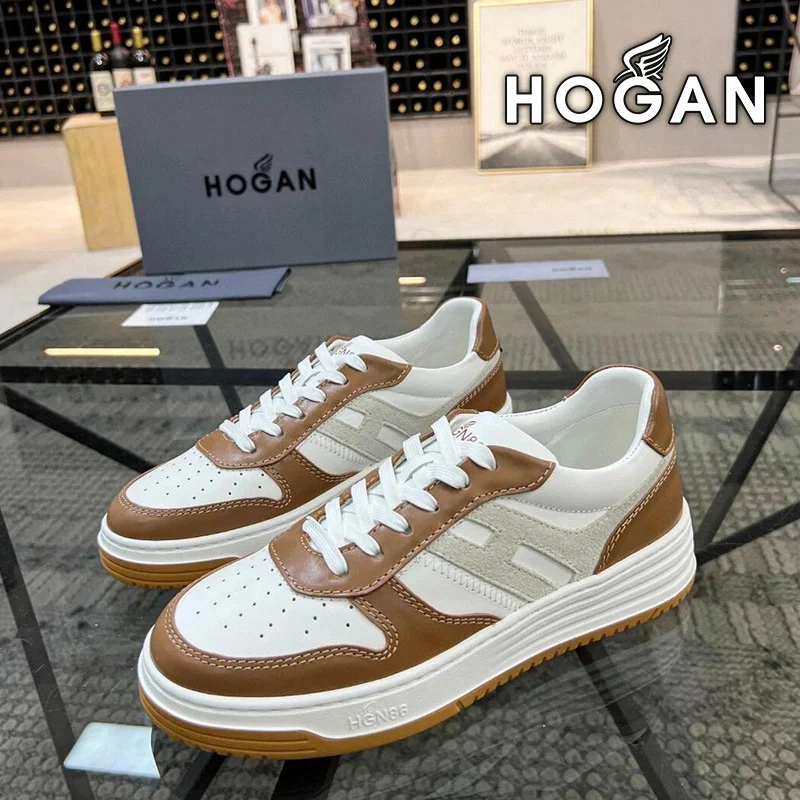 Hogan H630 Brown lvory Beige Sneakers Fashionable and versatile women's shoes, breathable casual shoes, retro sneakers