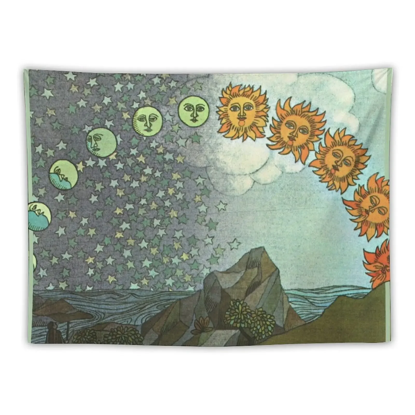 Day and Night - Sun Moon Cycle Illustration Tapestry House Decorations Tapestry