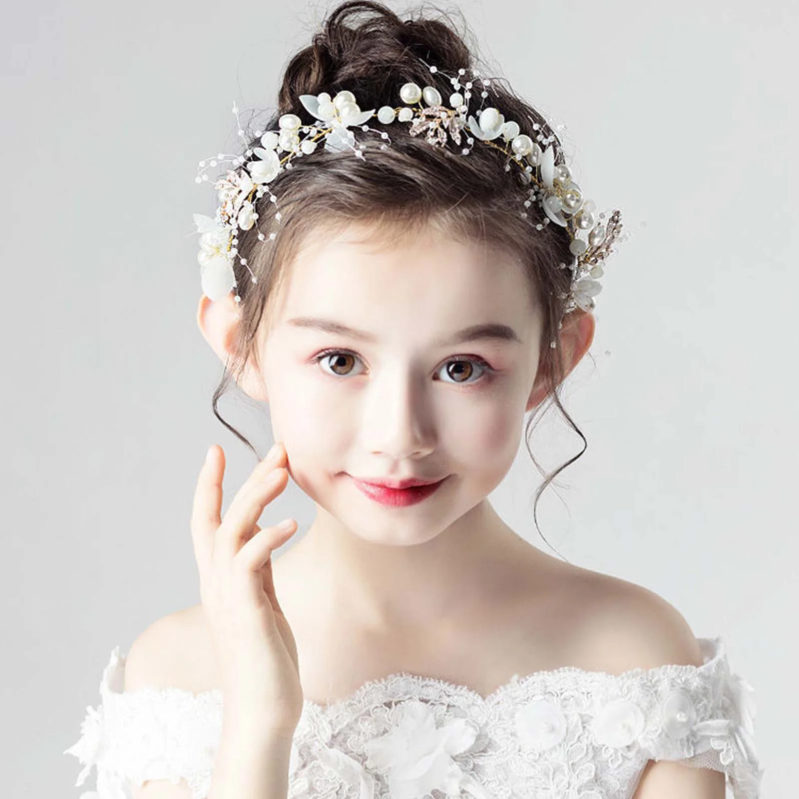 Fairy Imitation Pearl Sweet Flower Wreath Headband Headwear for Ladies with Party Wedding Birthday Princess Hair Accessory image 2