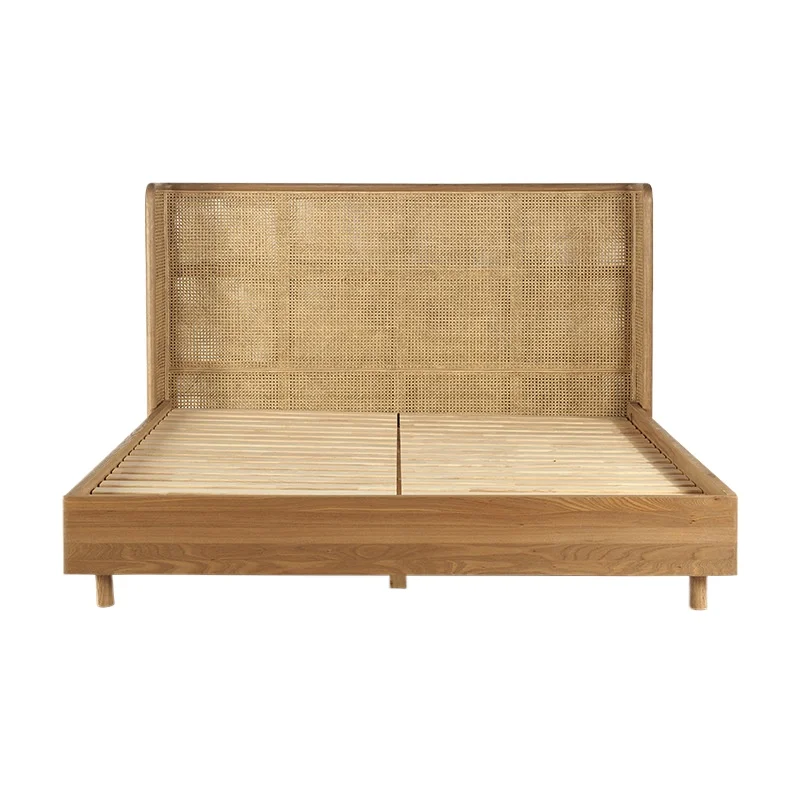 Nordic fashion high-end bedroom ash wood solid wood woven rattan double bed