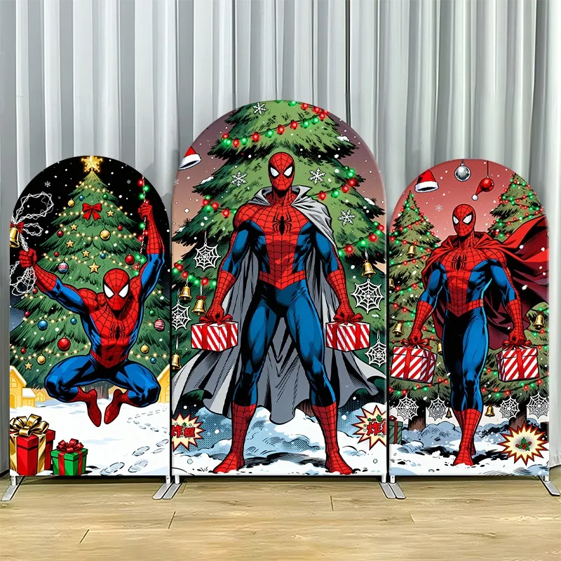 

Arch Backdrop Cover Single Side Spider Man Christmas Festive Tree Gift Holiday Party Decoration Photo Booth Background Props