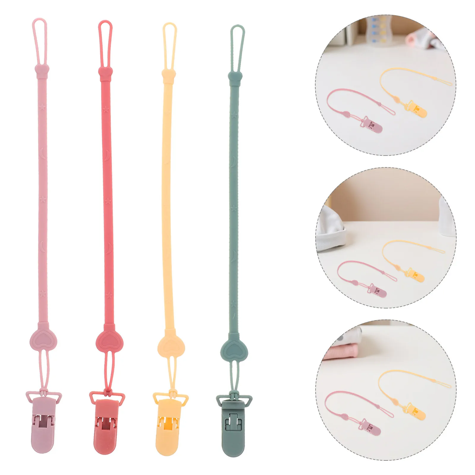 

4 шт., мягкий силиконовый зажим для соски, дизайн с защитой от потери, многоцелевое использование, в форме сердца, детская пустышка, силиконовый держатель для соски