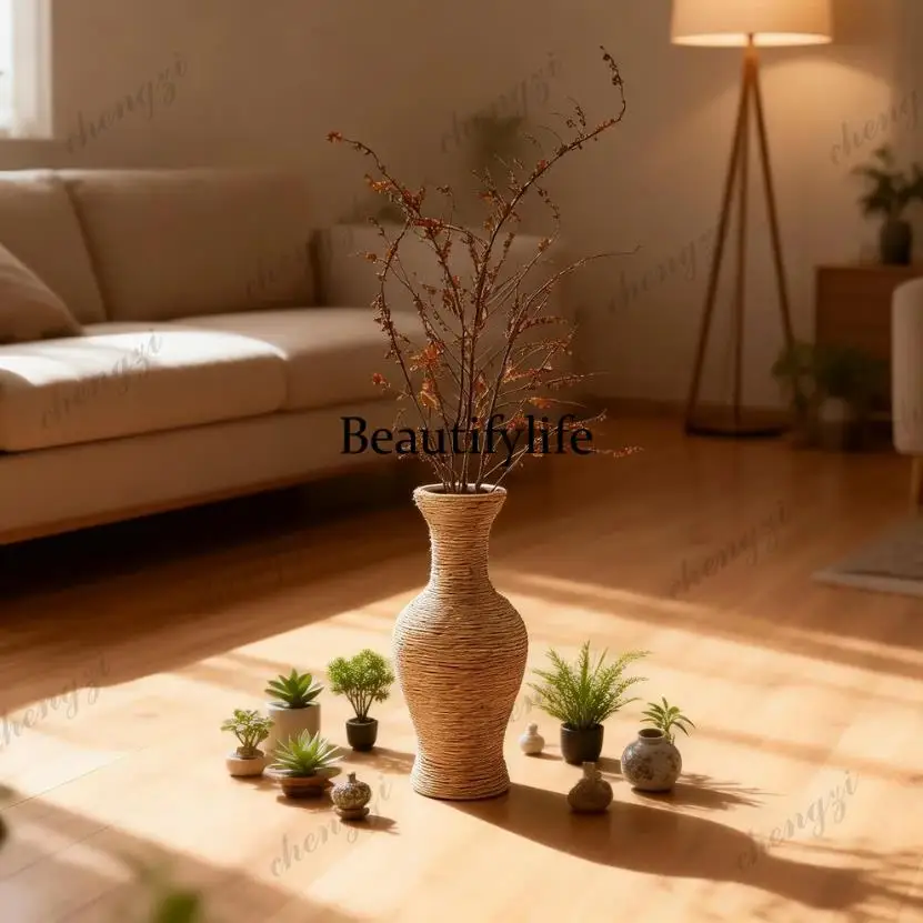 Handmade straw rope woven vase home decoration vertical ornament living room coffee table dried flower arrangement device