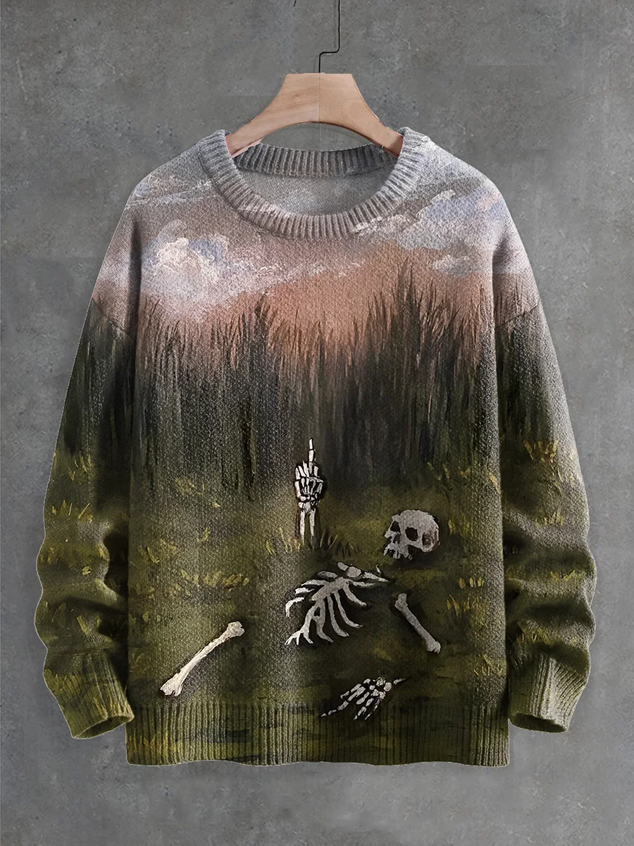 PLstar Cosmos Fun Skull Halloween 3D Printed Round Neck Knitted Sweater Winter Unisex Casual Warm Knit Pullover Sweater MY27