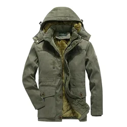 Mens Winter Hooded Parkas Jackets Mens Casual Thicken Fleece Warm Down Coats Outdoor Camping Windproof Windbreaker Outwear 5XL