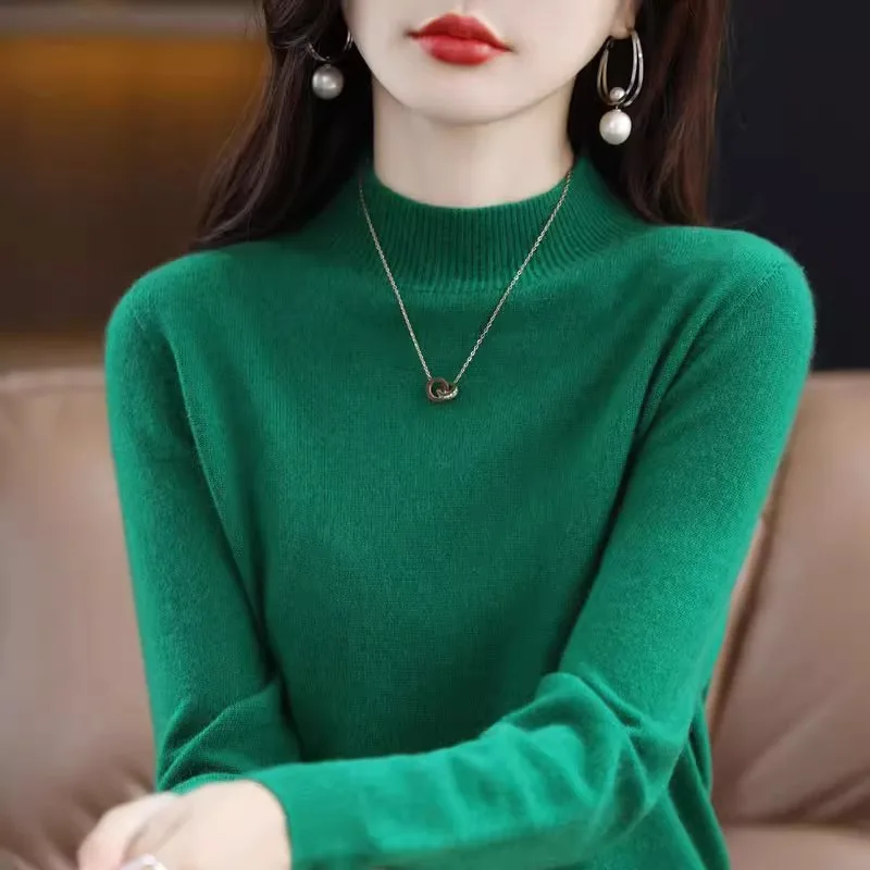 

Autumn Winter Women Sweater Casual Warm Bottoming Shirts Mock Neck Basic Knitwear Long Sleeve Pullovers Korean Fashion Jumper