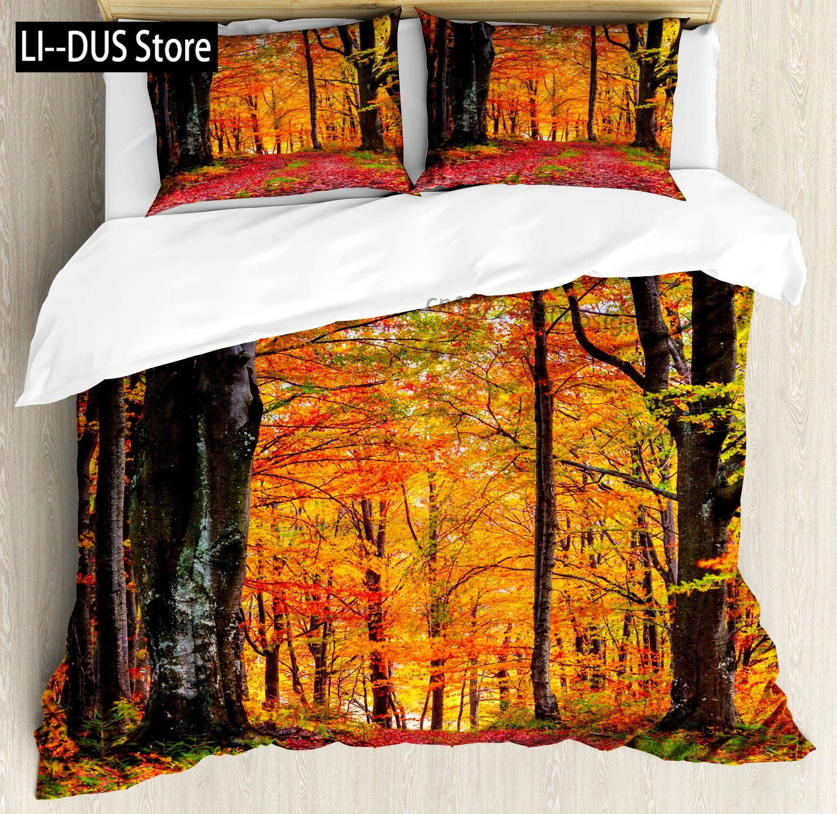 

Forest Duvet Cover Set, Misty Autumn Decor 3 Piece Bedding Set With 2 Pillow Shams, Queen King Full Size, For Kids Teens Adults