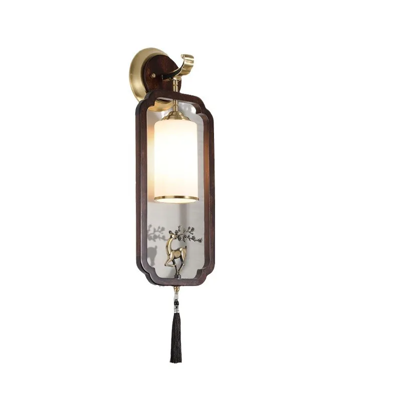 

New Chinese style all copper led wall lamp creative home background copper lamp villa living room bedroom study