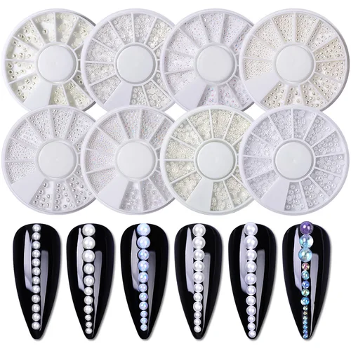 Imagen 2 del producto Perlas semicirculares para decoración de uñas, mezcla de tamaños blancos, diamantes de imitación para uñas, pequeñas cuentas irregulares, piedra de colores mezclados, decoración de uñas 3D para manicura