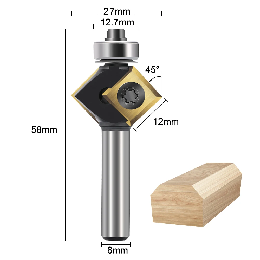 XCAN Milling Cutter 8mm Shank with 12mm Insert Chamfer Router Bits with Bearing Guide for Woodworker Edge Trimming Bits