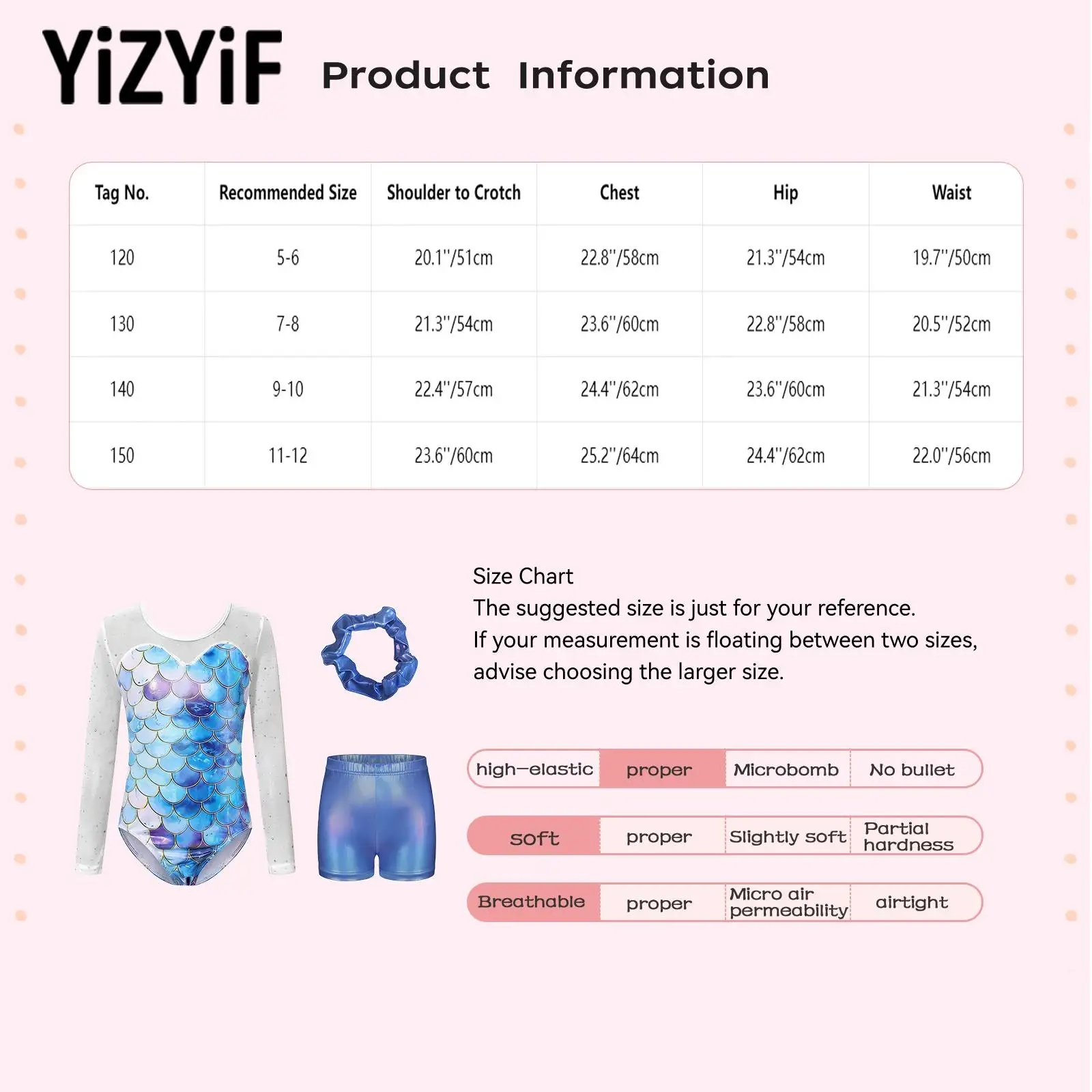 Kids Girls Gymnastics Dance Outfit Shiny Sequins Long Sleeves Mesh Fish Scale Printed Leotard with Metallic Shorts and Hairband