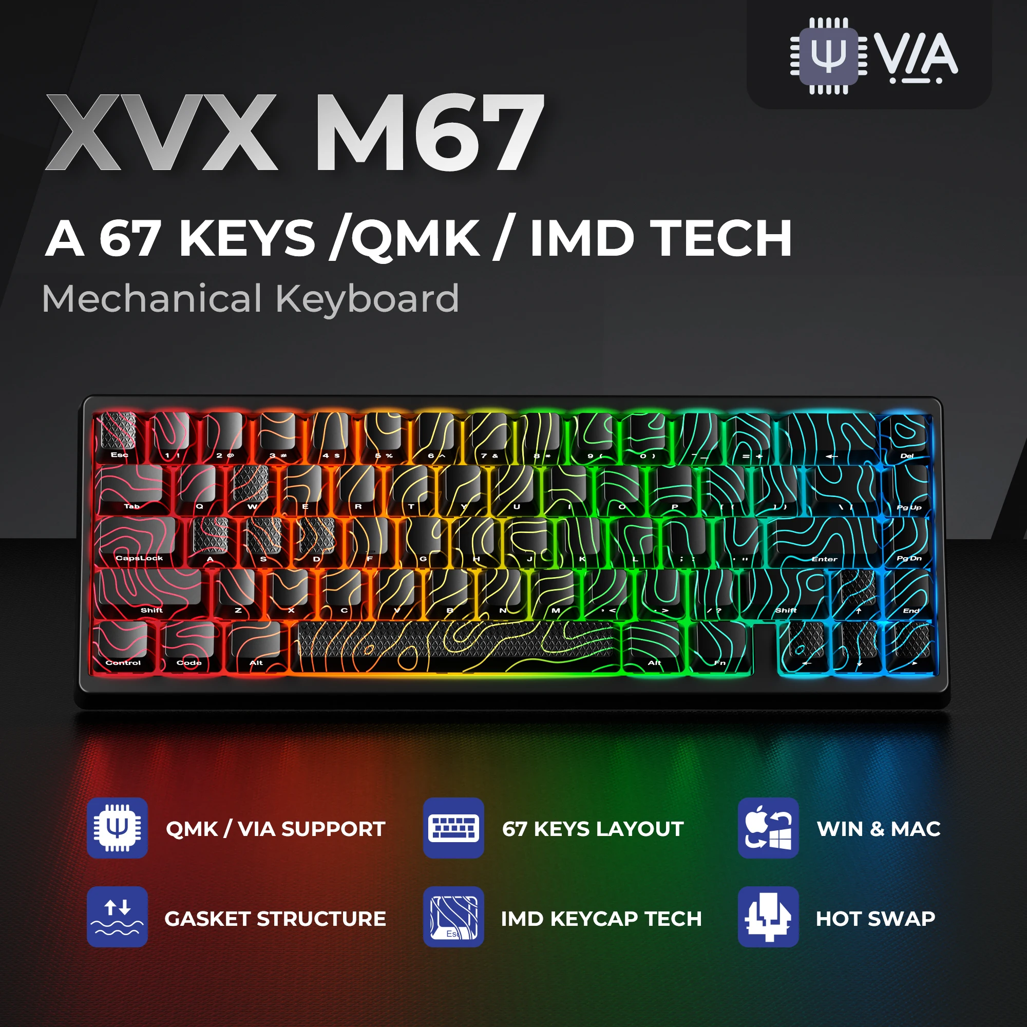 Imagem -06 - Jadestone-teclado Mecânico Xvx M67 com Chaves Imd-tech Pode Adicionar Estabilizadores Led Xvx Ice Instalado