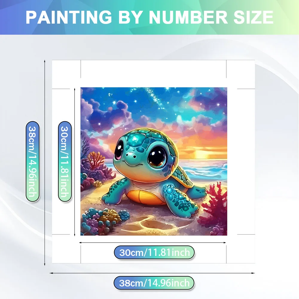 HUACAN Painting By Numbers Turtle Animal Sea Diy Beach Sunset Drawing Picture Paint On Canvas Tortoises By Adult Home Decor