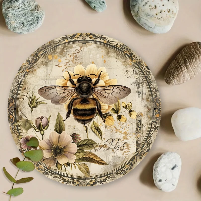 Bee & Flower Rustic Symphony Metal Sign - 7.87