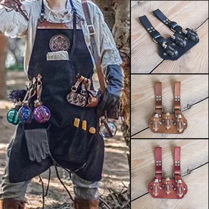 Medieval Accessories Steampunk Costumes Props Alchemist Witch Potion Bottle Vial Holder Leather Belt Holster Wizard Novelty Prop