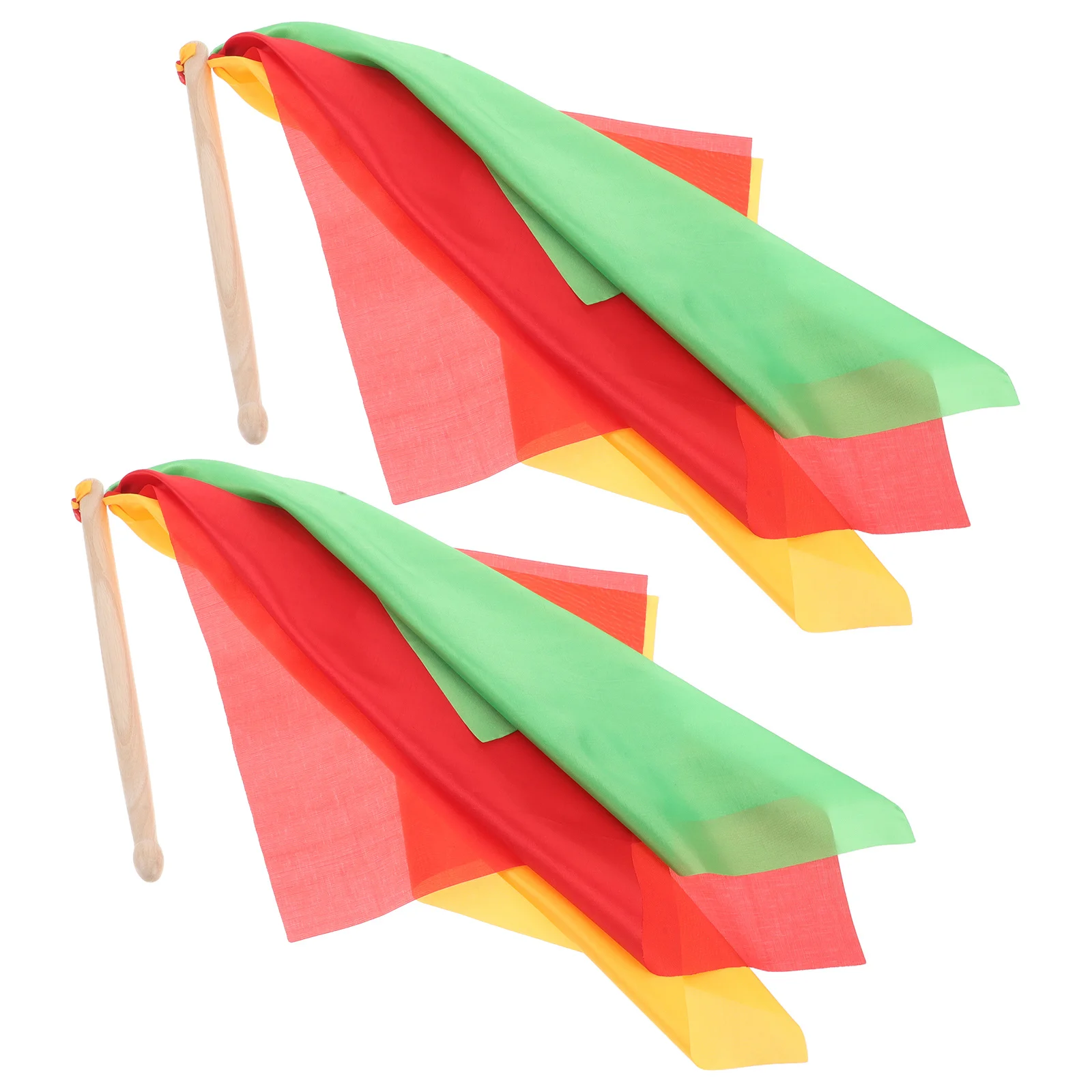 

1Pair Waist Drumsticks Wooden Drumsticks Red Yellow Green Scarves Colorful Rhythmic Dance Gymnastics Twirler Instrument for Kids