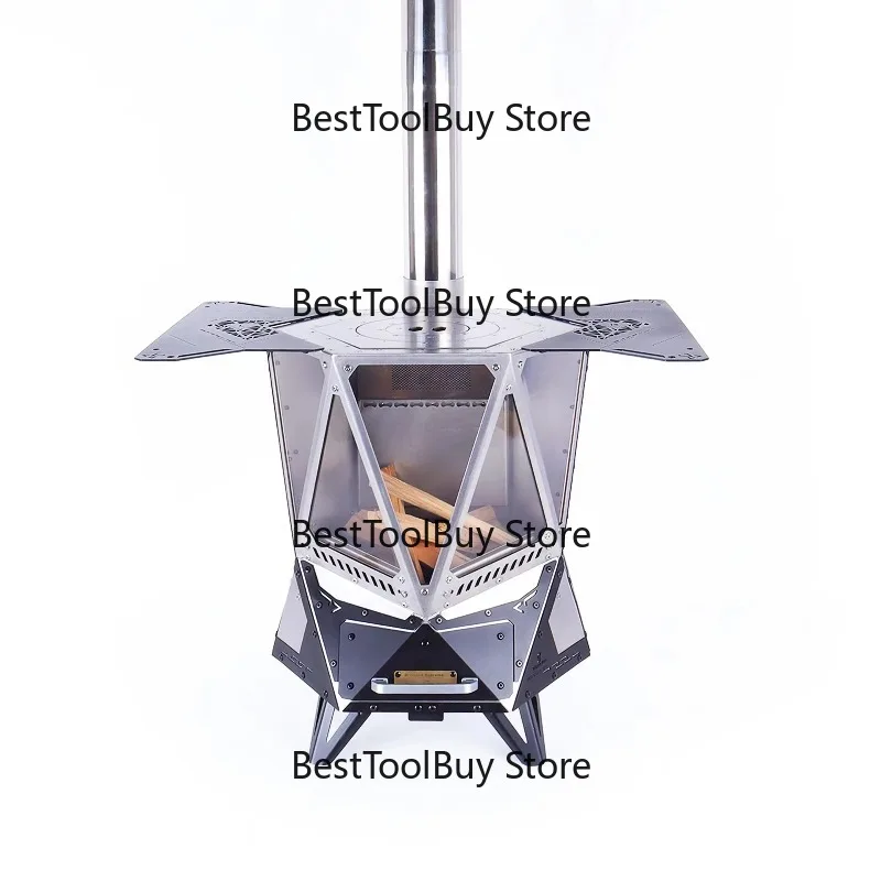 

Outdoor camping stainless steel secondary burning fireplace smokeless wood burning tent stove glass window firewood