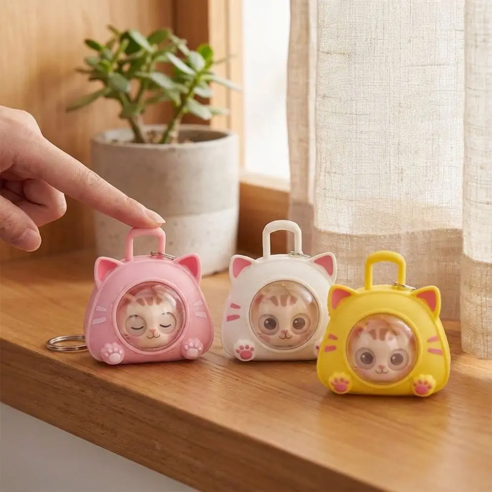 Cartoon Eye Changing Cat Bag Keychain Multi Expression One Click Face Face Change Cat Pendant Clear Window Plastic
