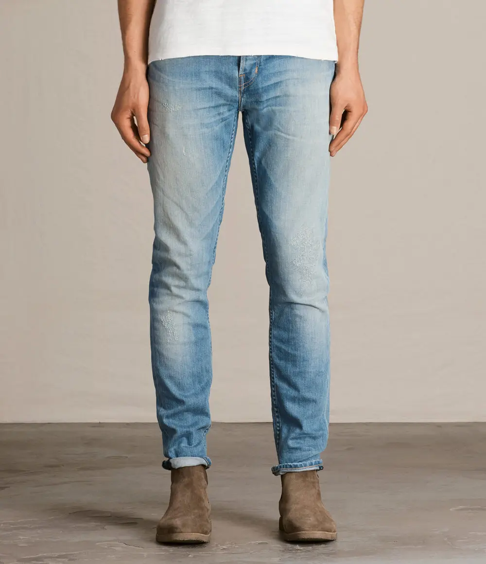 

Slim Fit Straight Leg Jeans Indigo Blue Vintage Washed Small Patches Not Picky about Legs Fashion Urban Style Casual Jeans