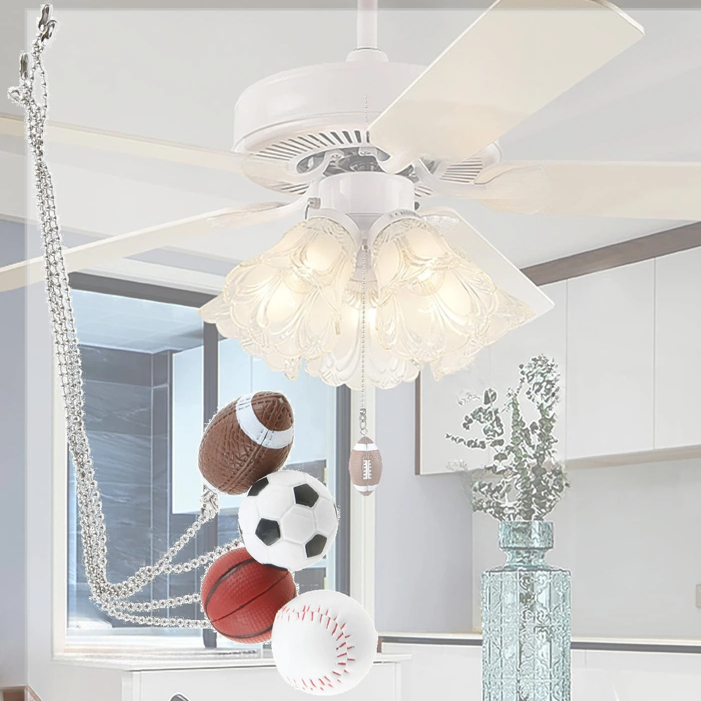 4Pcs Ceiling Fan Pull Chains Extender Sport Football Theme String Charm Extension 14