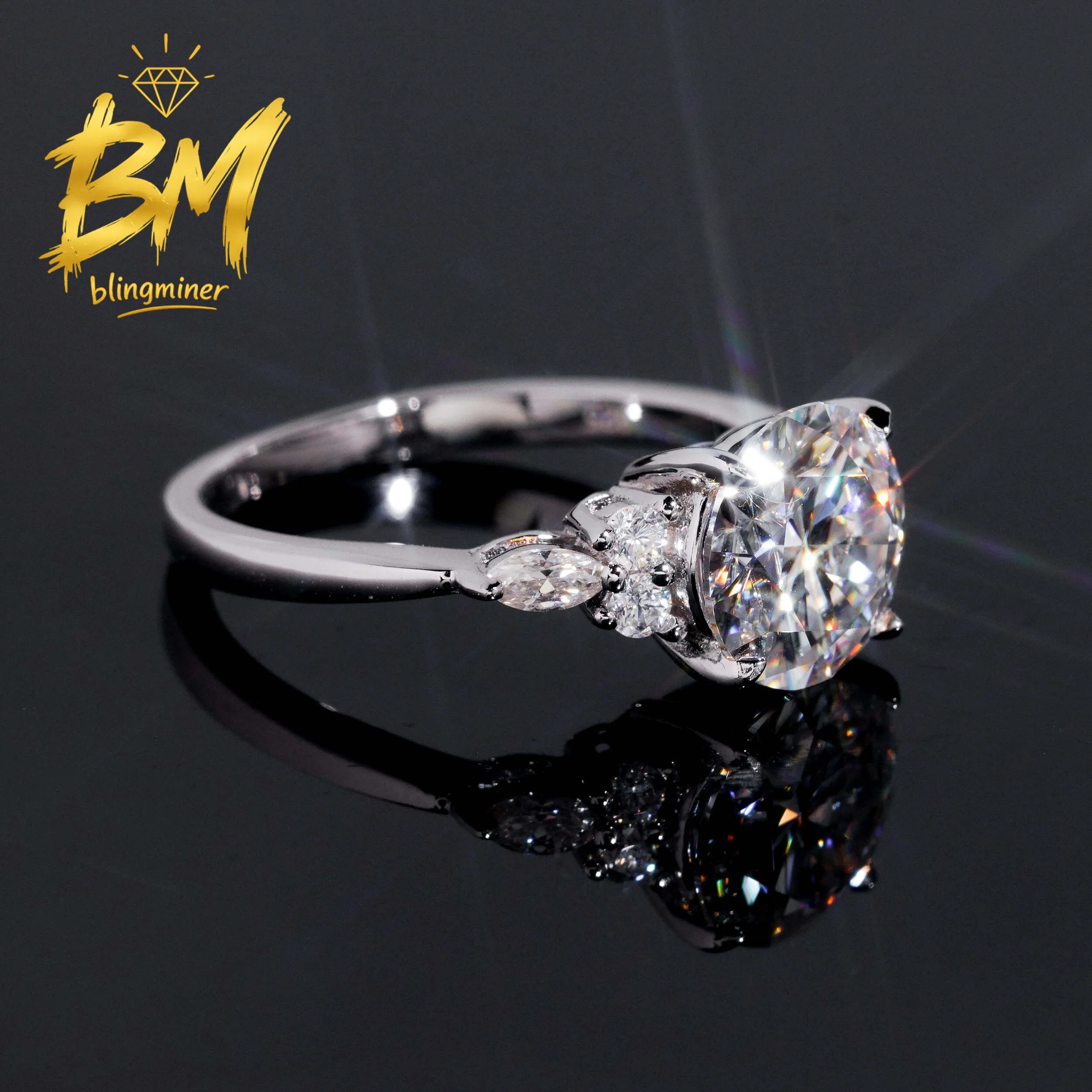Blingminer Fashion Elegant Style 3CT S925 Silver VVS Moissanite Rings Engagement Wedding Women Finger Jewelry Pass Diamonds GRA