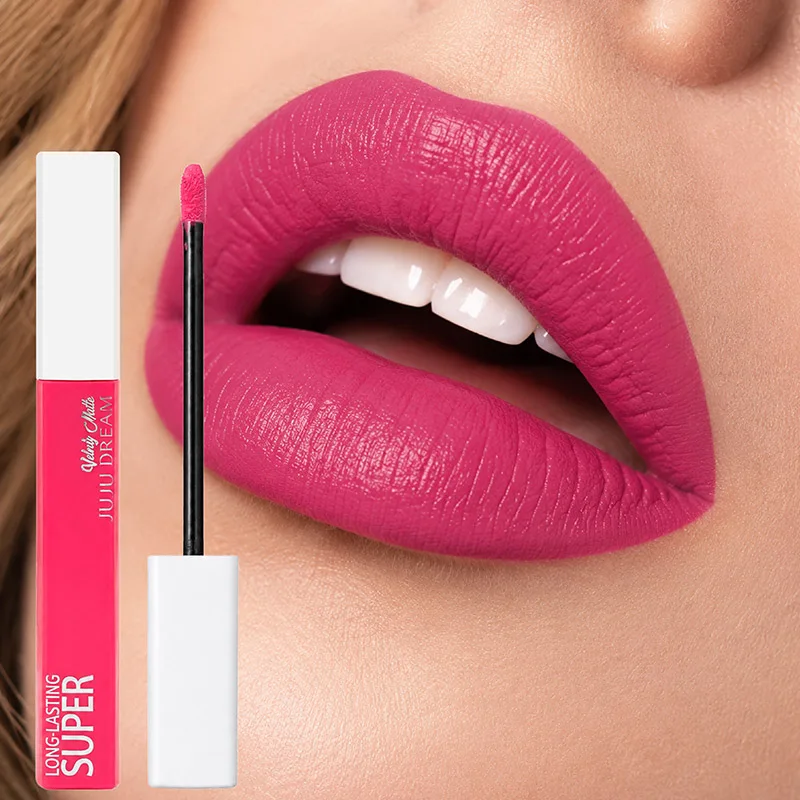 JUJU DREAM Matte Liquid Lipstick Hot Pink Long Lasting Waterproof Velvet Lip Gloss
