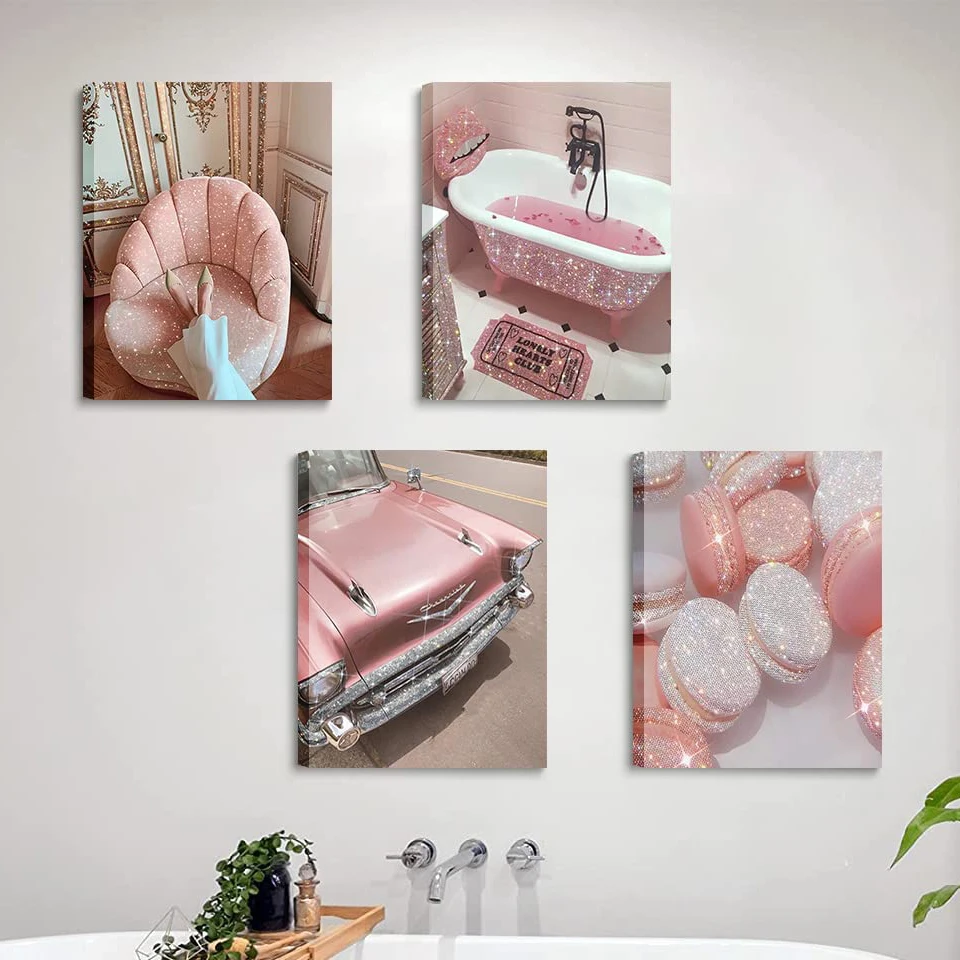 Fashion Bedroom Pink Accessory Set Diy 5d Full Diamond Painting Charming Glitter Embroidery Mosaic Bathroom Girls Wall Decor