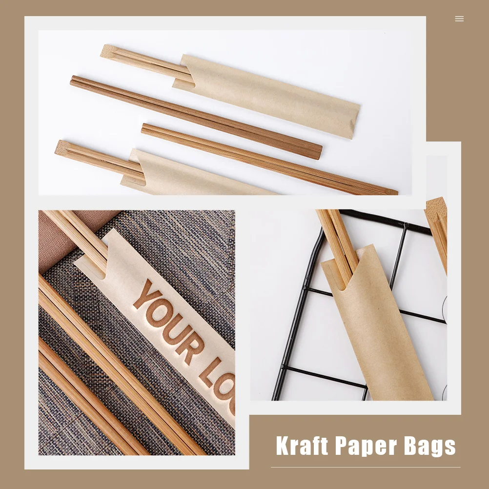 100 Pcs Chopsticks Set Cutlery Carrying Bag Spoon Packaging Box Paper Packing Waterproof Brown Work