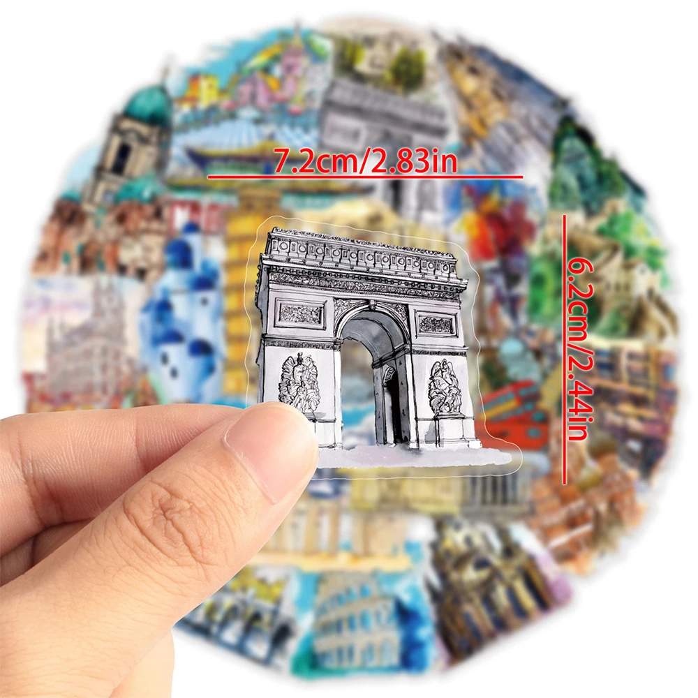

10/30/50pcs Transparent World Travel City Building Stickers Cartoon Landscape Decals DIY Suitcase Phone Notebook Sticker Packing