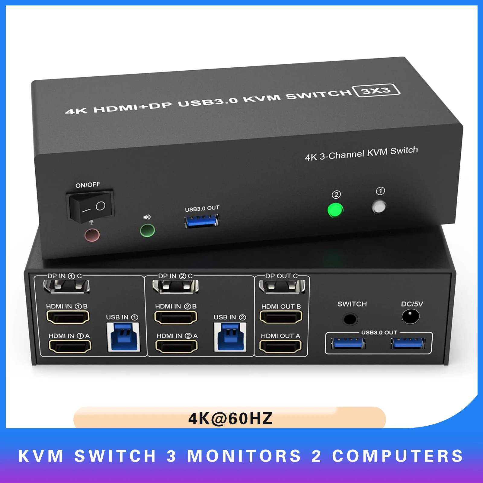 monitor kvm switch triplo computadores 4k 60hz hdmi mais displayport compartilhar monitor 01