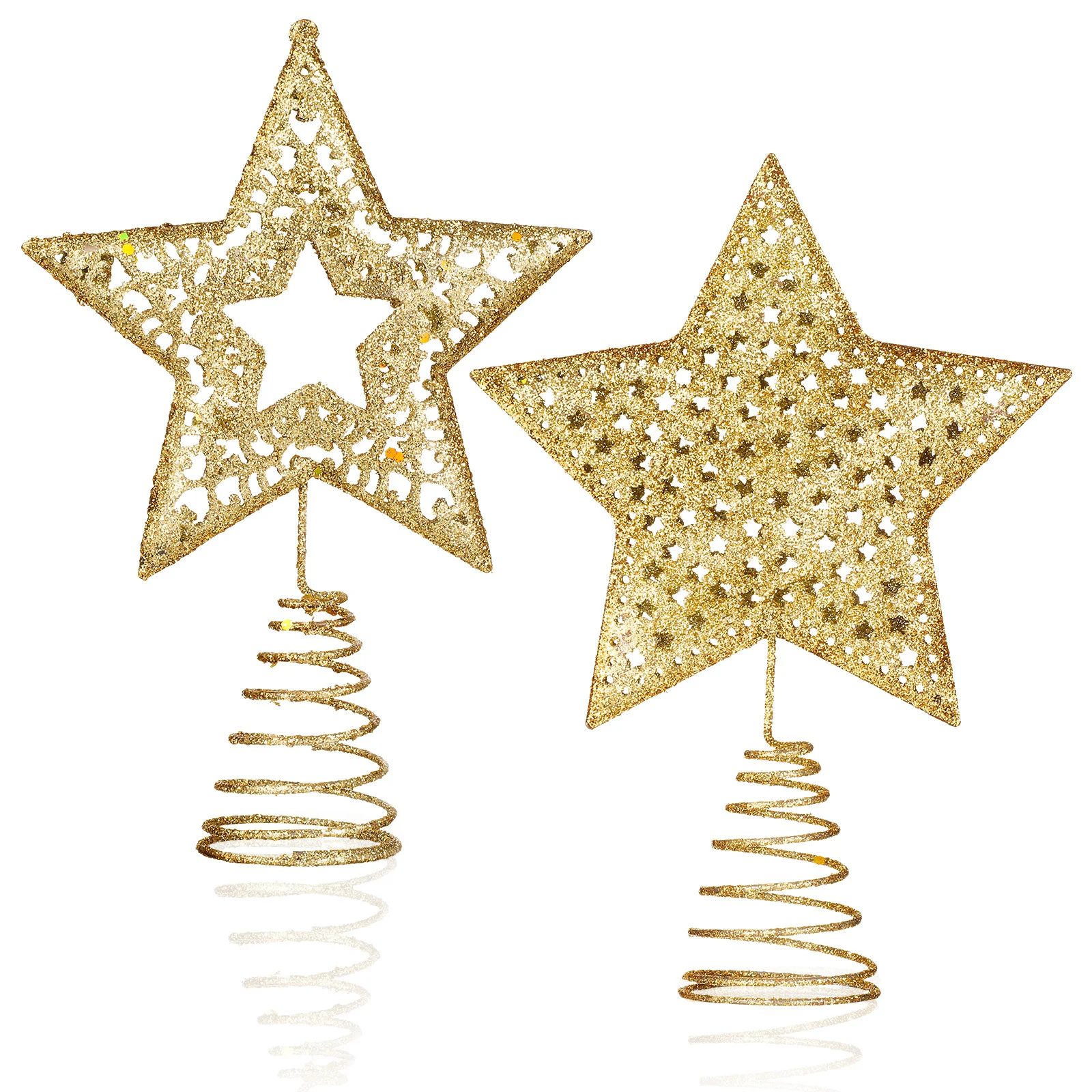 

2Pcs -Pointed Star Tree Toppers Exquisite Christmas Tree Decoration Stunning Xmas Treetop Stars Bright Decorative