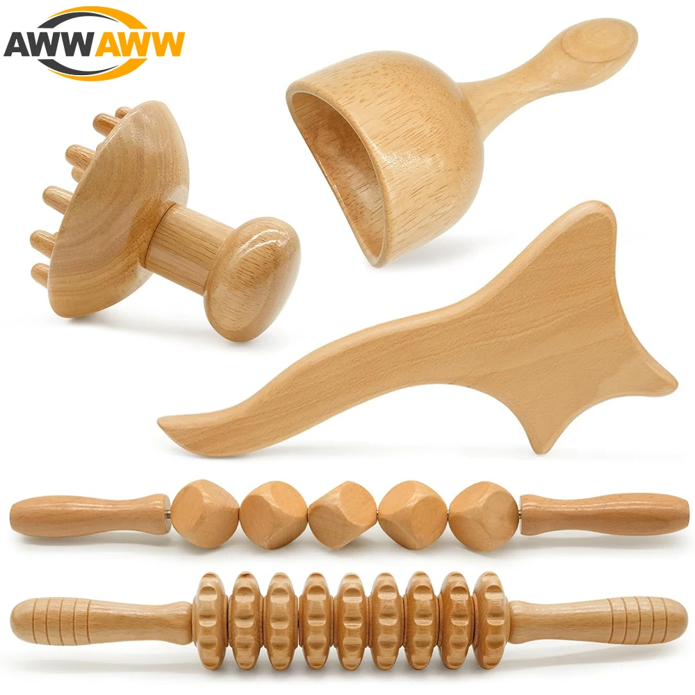 Luxurious Wood Therapy Massage Tools Natural Maderoterapia Kit Body Sculpting Tools for Muscle Massage Relax, Lymphatic Drainage