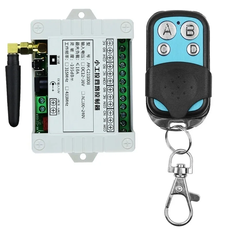 DC 12V 24V 36V Multifunction 10A Relay 433MHZ 4CH Wireless Remote Control Switch 6 Way Work 24V 36V Receiver Transmitters