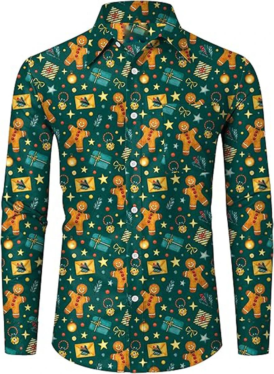 الرجال جديد لامعة عيد الميلاد السنة الجديدة عطلة 3D قميص مطبوع الشارع عارضة الطازجة المتضخم تنفس التلبيب زر قميص هاواي صيفي #3