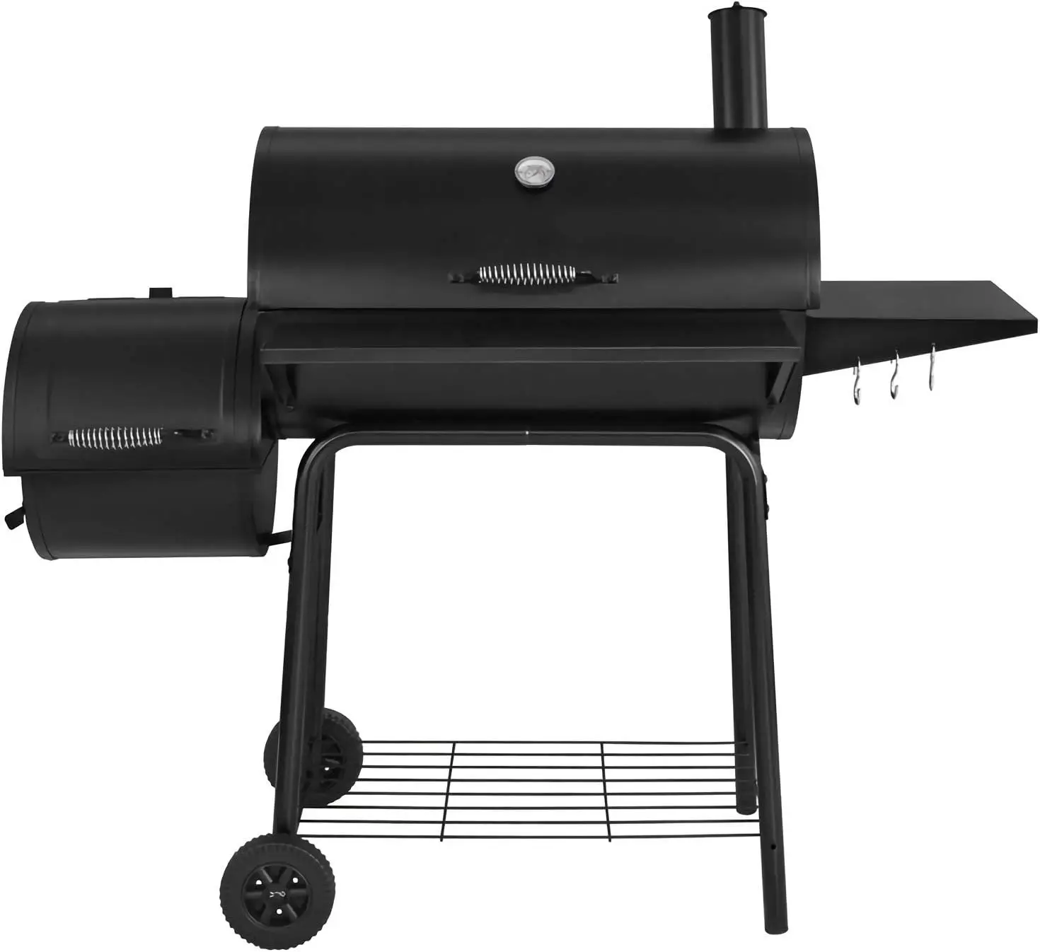 Large Cooking Area Barrel Barbecue Smoker BBQ Charcoal Grill with Offset  Outdoor for Camping Black