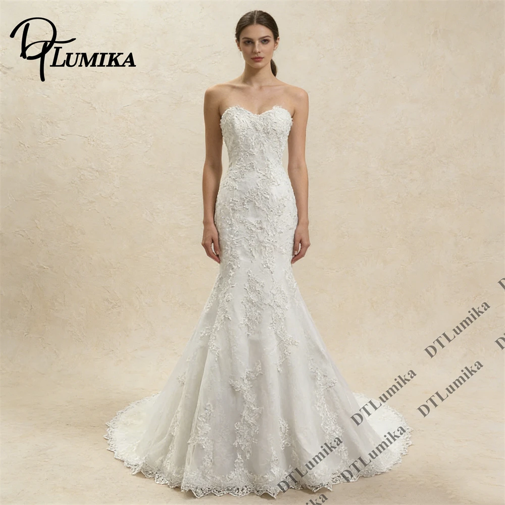 DTLumika Classic Mermaid Wedding Dress for Women, Strapless Long Fishtail Bridal Gown Customized 2026 Plus Size Bride Dresses