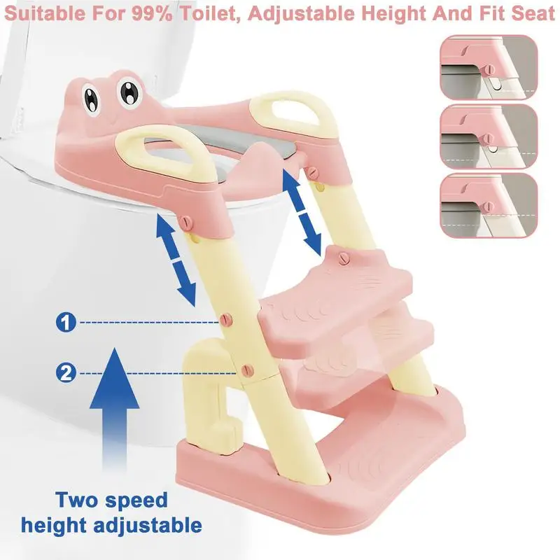 Assento Sanitário Dobrável para Crianças, Pernas em Altura Ajustável, Cadeira de Treinamento com Escada, Assento Sanitário para Meninas e Meninos