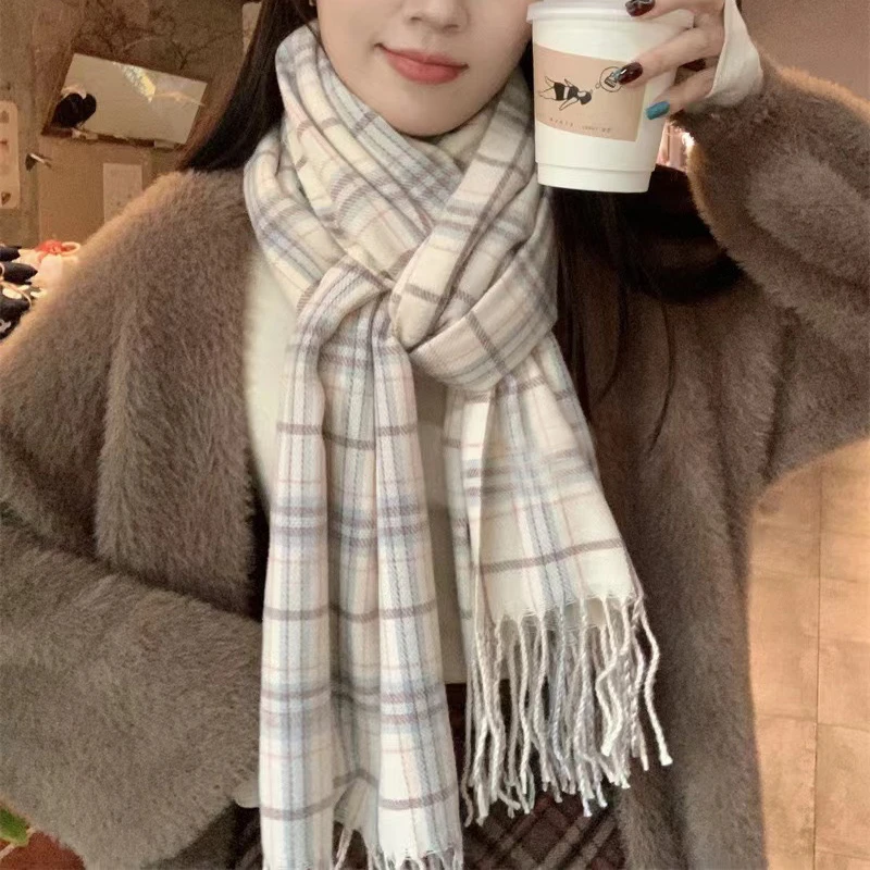 Fashion Elegant Aesthetic Scarf Women Winter Accessories Classic Plaid Student Long Shawl Hijab Lovers Neck Thicken To Keep Warm