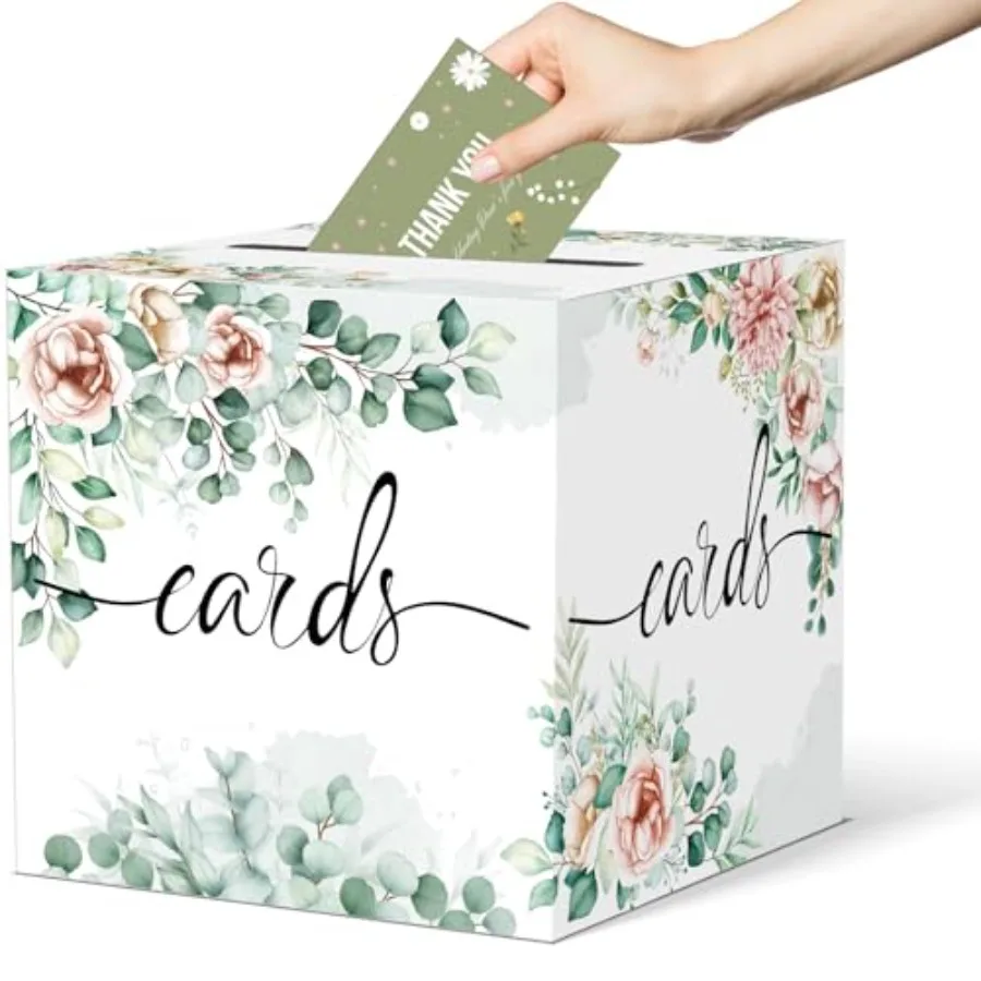 Watercolor Greenery and Floral Card Box Wedding Card Box Holder Gift Cards Receiving Box for Party Graduation Bridal or Baby Sh