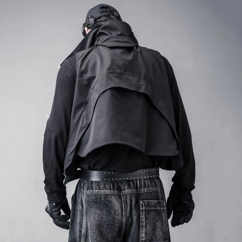 HKSH ربيع وصيف جديد الرجال الظلام الثقيلة المرقعة الياقة المدورة التكتيكية سترة سفاري نمط جيوب سحابات صدرية في الهواء الطلق HK16526 #4