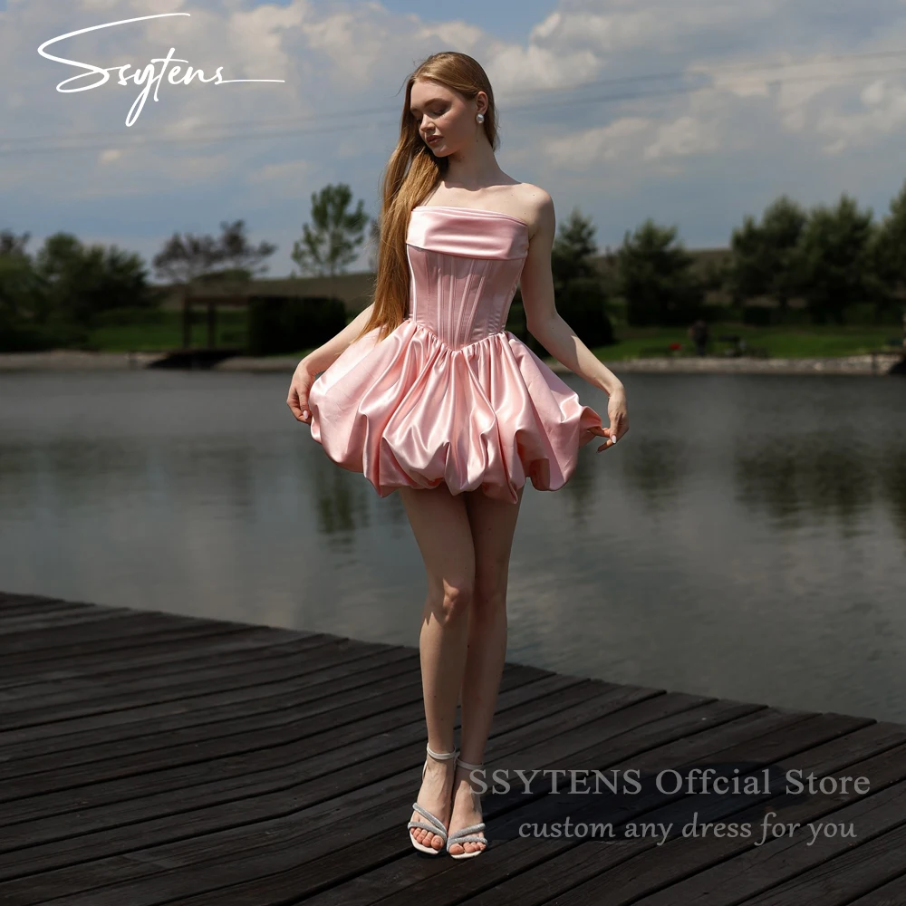 

SSYTENS Pink Satin Mini Birthday Party Dresses Strapless Sexy Cocktail Dress Graduation Events Night Party Gowns 2026 Customized