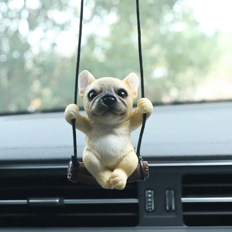 New Resin Cute Dog Anime Car Accessorie Swing Bulldog Pendant Auto Rearview Mirror Ornaments Birthday Gift Couple Accessories