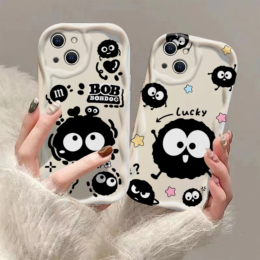 Cute Funny Black Briquettes 3D Wave Case For iPhone 15 14 13 12 11 Pro Max Mini X XR XSMAX 8 7 6S Plus Soft Silicone Cover