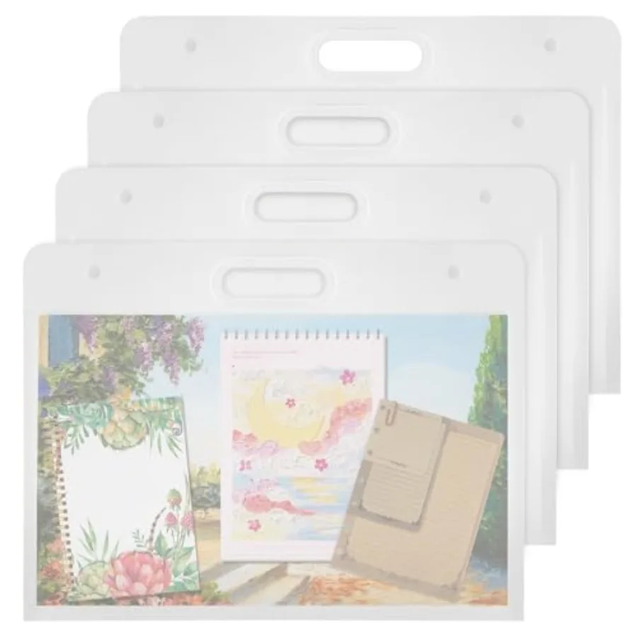 

4 Pack Art Portfolio Folder 17" x 13" Clear Poster Storage Bag with Handle Plastic Waterproof Bulletin Board Holder Painting Co